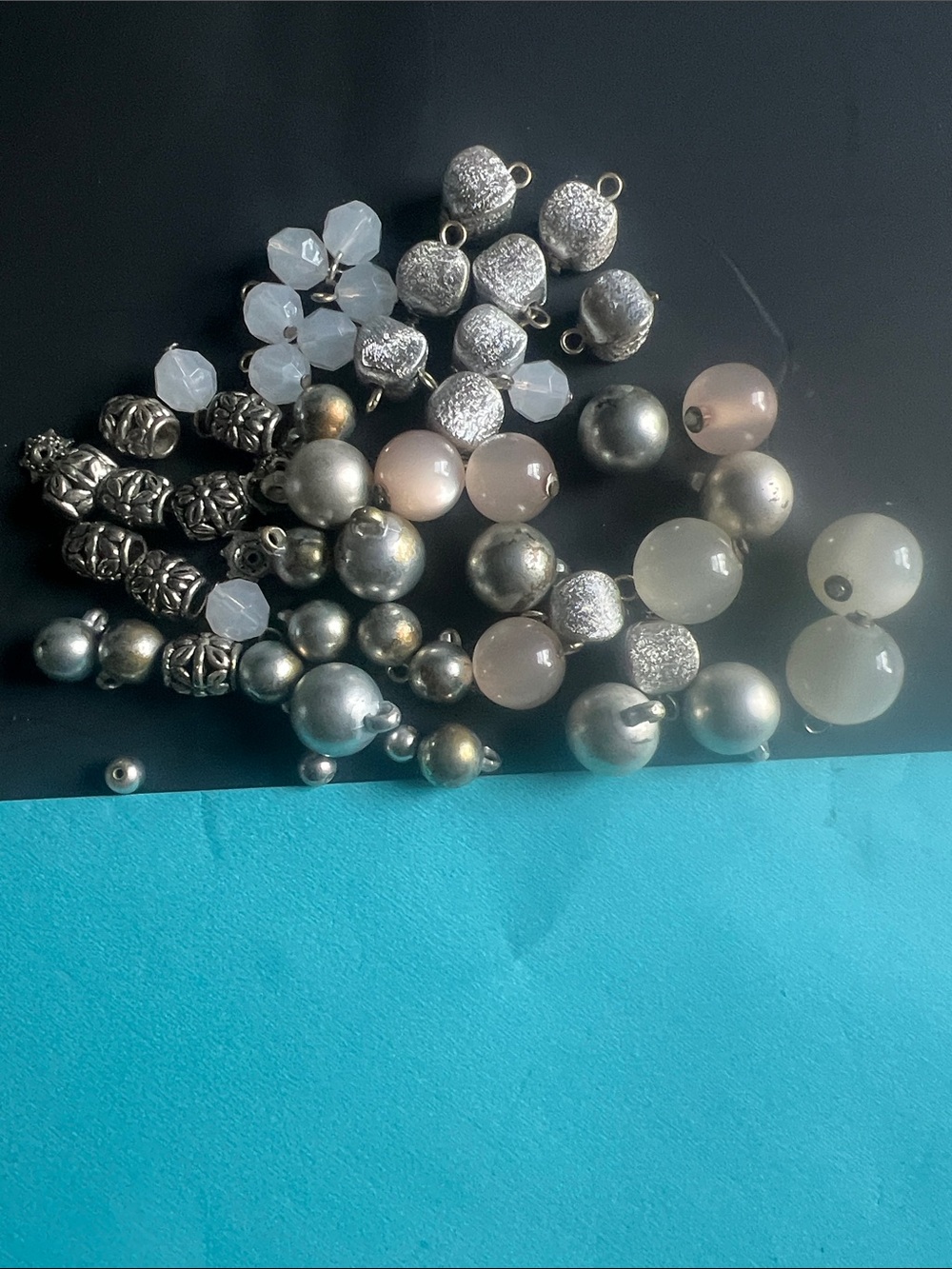 Handmade Mixed-Bead Women's Necklace Components in Silver and Soft Pink